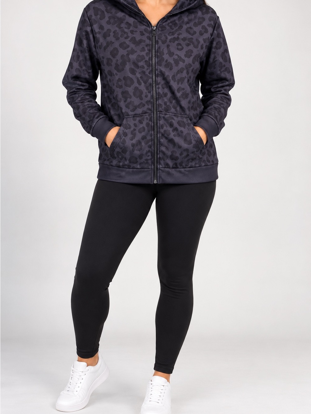Women’s Black Leopard Print Bomber Jacket with Hood